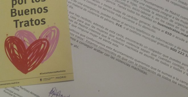 Carta del Ayuntamiento de Madrid que inicia una campaña de apoyo a víctimas de violencia de género.