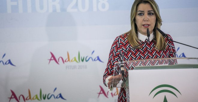 La presidenta de la Junta de Andalucía, Susana Díaz, durante la inauguración del pabellón de Andalucía en FITUR 2018. EFE/Santi Donaire