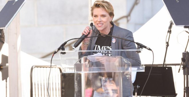 Scarlett Johansson, durante su discurso en la Marcha de Mujeres.- AFP