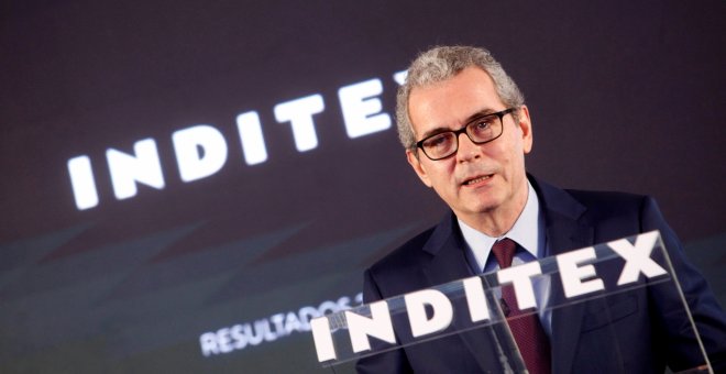 El presidente de Inditex, Pablo Isla, durante la rueda de prensa ofrecida en Arteixo (A Coruña) para presentar los resultados del grupo en 2017. EFE/Cabalar