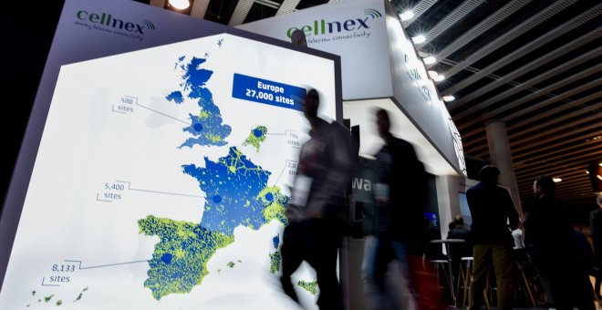 Stand de la operadora de telecomunicaciones Cellnex en el Mobile World Congress de Barcelona.