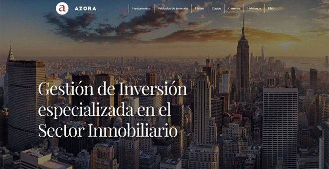 Portada de la página web de la gestora inmobiliarioa Azora.