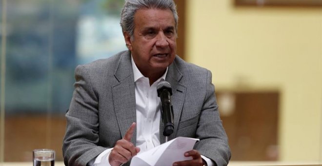 El presidente de Ecuador, Lenín Moreno,en una rueda de prensa este vienres, en Quito (Ecuador). EFE