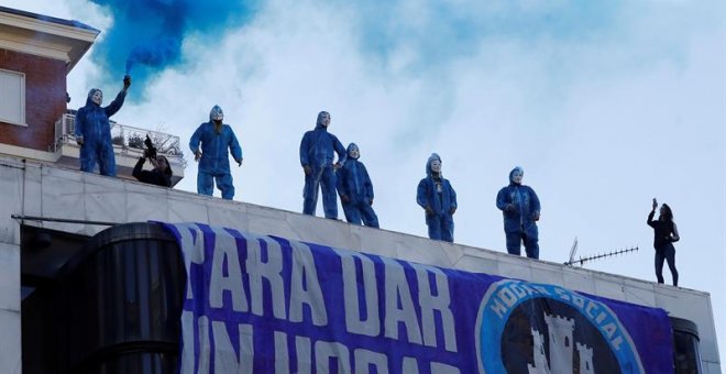 El colectivo neonazi Hogar Social Madrid convoca una concentración ante el edificio que ocupa en el centro de Madrid para oponerse al desalojo ordenado por un juzgado/EFE