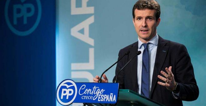 Pablo Casado, durante una intervención en el PP. (SANTI DONAIRE | EFE)