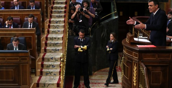 El secretario general del PSOE, Pedro Sanchez, durante su intervención en el debate de la moción de censura contra Mariano Rajoy. REUTERS/Sergio Perez