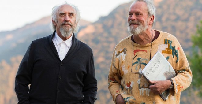 Jonathan Pryce y Terri Gilliam, en el rodaje de 'El hombre que mató a Don Quijote'