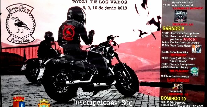 Cartel publicitario de la XII Concentración Motera de los Cuervos Rojos, donde se puede ver que a las 17 horas hay programada una actuación sexista. / Ayuntamiento de Toral de los Vados