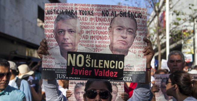 Manifestación en Sinaloa por el asesinato del periodista Javier Valdez./AFP