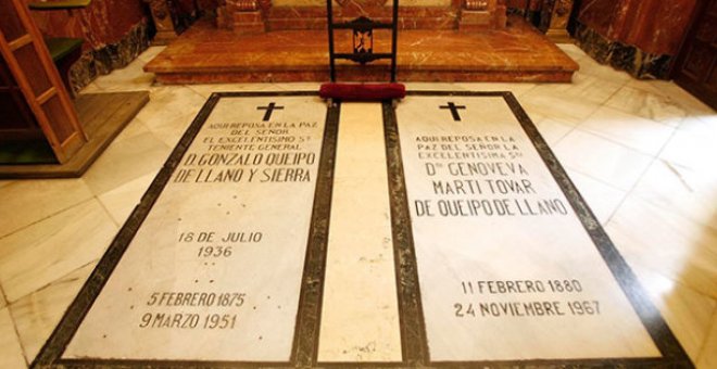 Las tumbas de Gonzalo Queipo de Llano y su esposa, en una pequeña capilla de la basílica macarena. EFE/Archivo