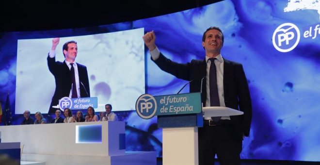 Pablo Casado, en el discurso en el que ha defendido su candidatura este sábado / EFE