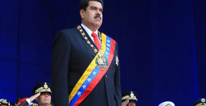 Nicolás Maduro justo antes de que se produjera el atentado con drones en Caracas./REUTERS