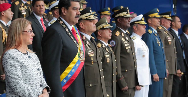 El presidente de Venezuela, Nicolás Maduro, durante el acto en el que sufrió el ataque. REUTERS