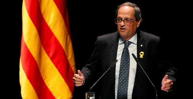 El presidente de la Generalitat, Quim Torra, pronuncia la conferencia con el título "Nuestro momento” hoy en el Teatro Nacional de Cataluña, en Barcelona. EFE/ Alejandro García