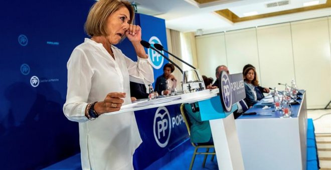 07/09/2018.- La presidenta del PP de Castilla-La Mancha, María Dolores de Cospedal, druante la Junta Directiva Regional del PP celebrada esta mañana en Toledo para convocar el Congreso extraordinario en el que se elegirá el nuevo líder de la formación en