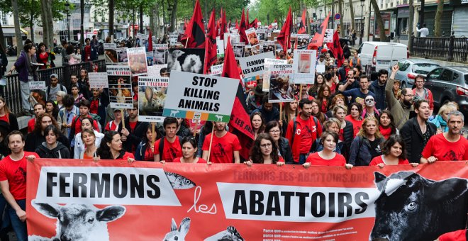 La cabecera de la manifestación convocada por L214 por las calles de París. | L214