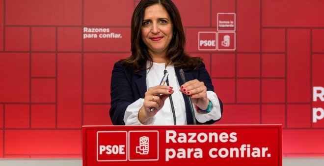 La portavoz del comité electoral del PSOE, Esther Peña, durante la rueda de prensa tras la reunión constitutiva del Comité Electoral, en la sede del PSOE de Ferraz en Madrid. EFE/Rodrigo Jimenez