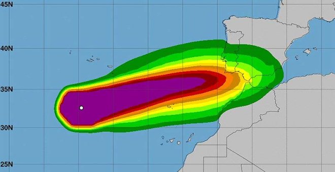 Pronóstico de la evolución de la tormenta Leslie en los próximos dos días. NOAA/Aemet