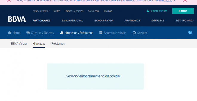 Apariencia de la web de BBVA en su espacio sobre hipotecas