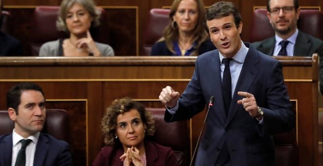 El presidente del Partido Popular Pablo Casado, en sesión de control en el Congreso de los Diputados.- EFE/Juan Carlos Hidalgo