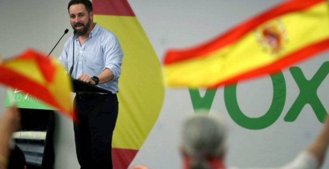 El presidente de Vox, Santiago Abascal, en un mitin de la formaci´pon ultra. EFE