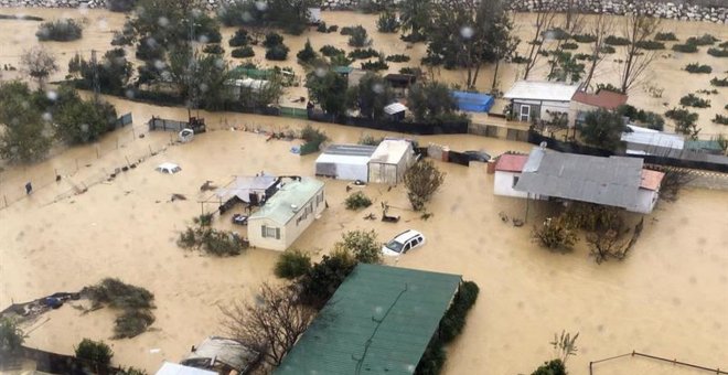 Vista de las inundaciones en el área de Cartama, en Málaga. AFP