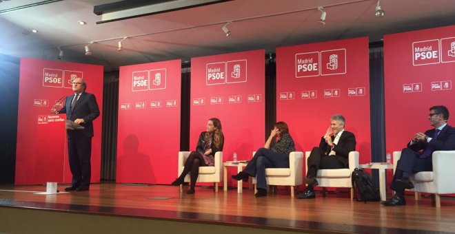 Ángel Gabilondo interviene en el acto del PSM con la presencia de los ministros Fernando Grande-Marlaska y Dolores Delgado.