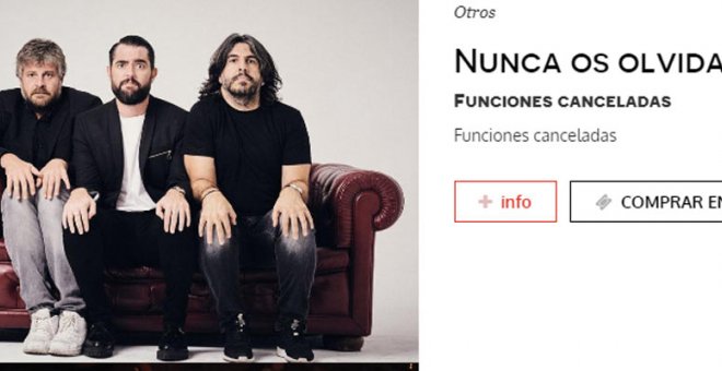 El anuncio de la cancelación en la web del teatro Olympia de Valencia.