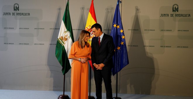 Pedro Sánchez con Susana Díaz, en el Palacio del San Telmo, enla reciente visita del Gobierno a Sevilla.  REUTERS/Marcelo del Pozo