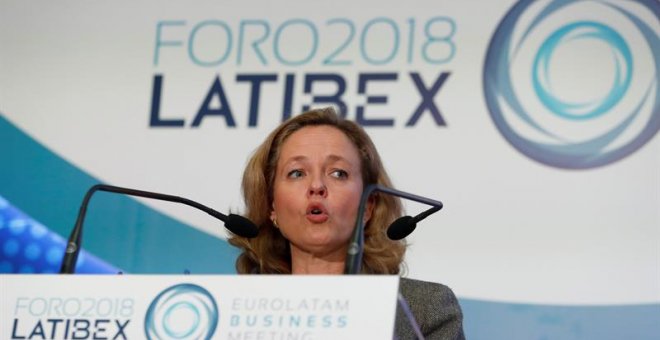 La ministra de Economía, Nadia Calviño, durante su intervención en la inauguración del Foro Latibex | J. J. Guillén /  EFE