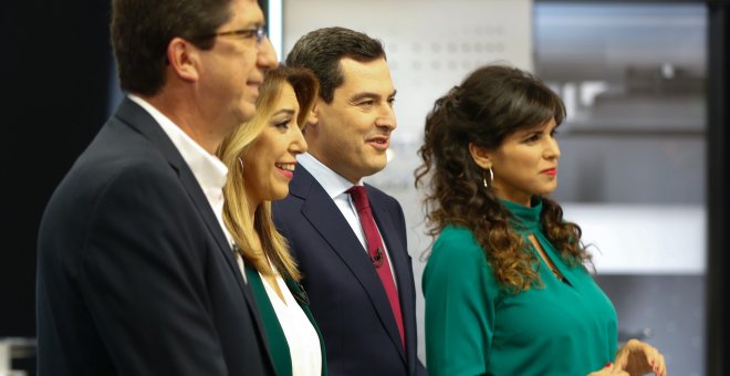 Los candidatos y candidatas, antes del debate en Canal Sur. Europa Press