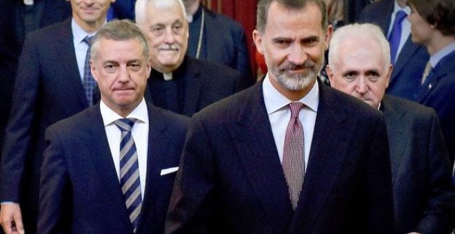 El lehendakari Iñigo Urkullu y el rey Felipe VI y Urkullu, en en la inauguración de la Asamblea Mundial de Universidades Jesuitas. EFE