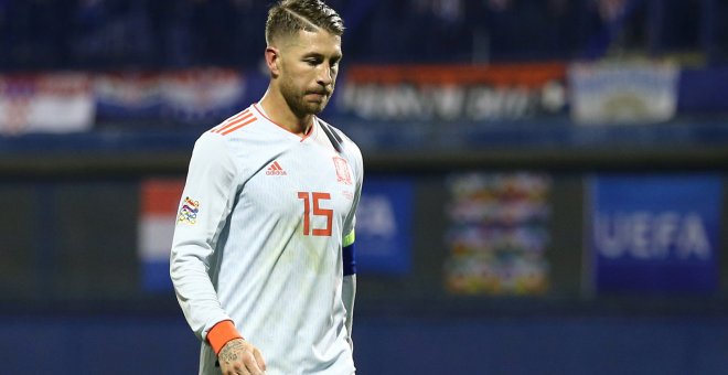 El capitán del Real Madrid, Sergio Ramos, durante un partido de la selección española.- REUTERS