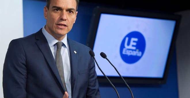 El presidente del Gobierno, Pedro Sánchez, durante la rueda de prensa ofrecida al término del Consejo Europeo de Bruselas. EFE/ Horst Wagner