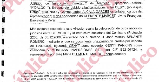 Extracto de un informe de la Unidad de Asuntos Internos de abril de 2016, en el que se relata el reconocimiento de deuda de José María Clemente Marcet al entramado empresarial del comisario Villarejo.