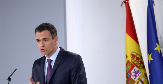 El presidente del Gobierno, Pedro Sánchez, durante su comparecencia antes los medios en el Palacio de la Moncloa tras el último Consejo de Ministros de 2018. REUTERS/Susana Vera