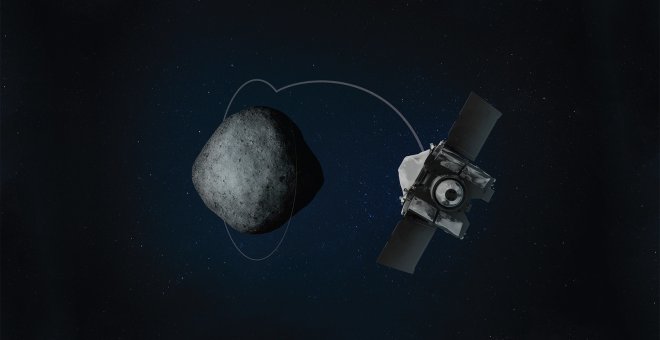 Ilustración  de la entrada en órbita de la sonda Osiris-Rex alrededor del asteroide Bennu. /HEATHER ROPER/UNIVERSITY OF ARIZONA