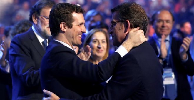 El presidente del PP Pablo Casado, y el presidente de la Xunta de Galicia, Alberto Núñez Feijóo. - EFE