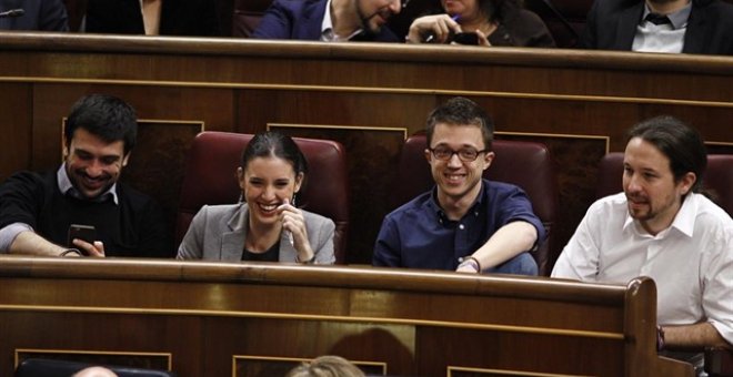 Ramón Espinar, Iñigo Errejón, Irene Montero y Pablo Iglesias en el Congreso / EUROPA PRESS