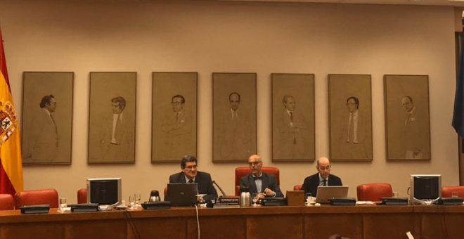 El presidente de la AIReF, José Luis Escrivá, durante su comparecencia en el Congreso.