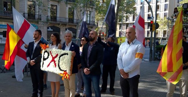 Dirigents de PxC. D'esquerra a dreta: Jordi de la Fuente, la secretària general Mónica Lora, el president August Armengol i el regidor a Salt Sergio Concepción.