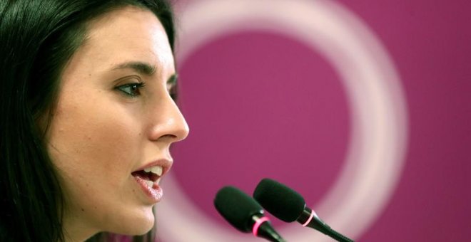 15/02/2019.- La número dos de Podemos, Irene Montero, ofrece una rueda de prensa, este viernes, en la que ha subrayado que su formación está preparada para salir a ganar las elecciones del 28 de abril y es además el voto "más útil" para cambiar la vida de