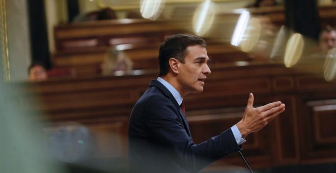 El presidente del Gobierno, Pedro Sánchez, este miércoles en el último pleno del Congreso. EFE/J.P.Gandul