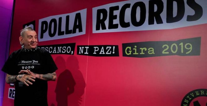 El vocalista de La Polla Records Evaristo Paramós, durante la presentación en Madrid de los nuevos proyectos de La Polla Records. (FERNANDO ALVARADO | EFE)