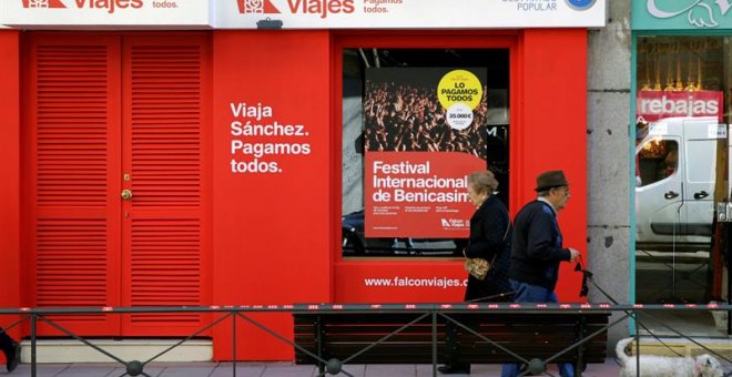 Fachada del local alquilado por Nuevas Generaciones del Partido Popular, ubicada en el número 56 de la madrileña calle Ferraz, a escasos metros de la sede central socialista. - EFE