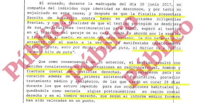 Fragmento de la sentencia por la paliza que recibió el testigo 29 en un garaje.