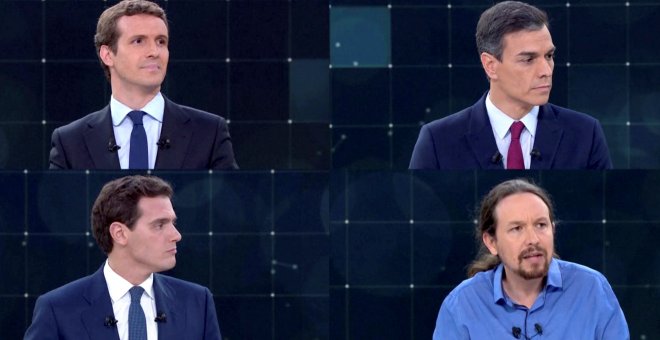 Pablo Casado (PP), Pedro Sanchez (PSOE), Albert Rivera (Ciudadanos) y Pablo Iglesias (Unidas Podemos), en el debate electoral en TVE. REUTERS