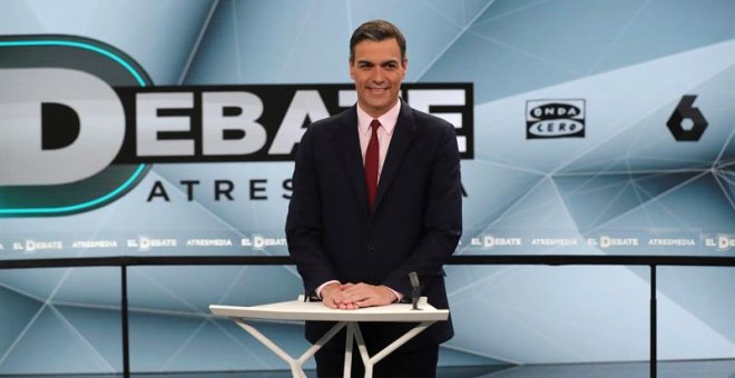 El líder del PSOE, Pedro Sánchez antes del inicio del segundo debate electoral a cuatro en Atresmedia de los candidatos a presidir el Gobierno de España tras las elecciones del 28-A. EFE/JuanJo Martín