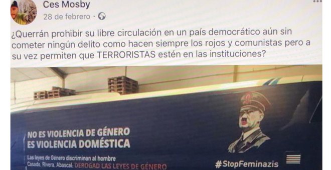 Entrada del Facebook de Augusto Alvarado (que firma como 'Ces Mosby') a favor del autocar del odio contra el feminismo.