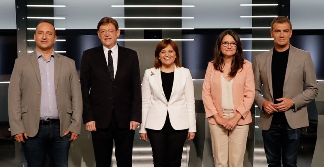 17/04/2019 - Los candidatos a la presidencia de la Generalitat Valenciana Rubén Martínez Dalmau, XimoPuig, Isabel Bonig,Mónica Oltra y Toni Cantó | EFE/ Juan Carlos Cárdenas